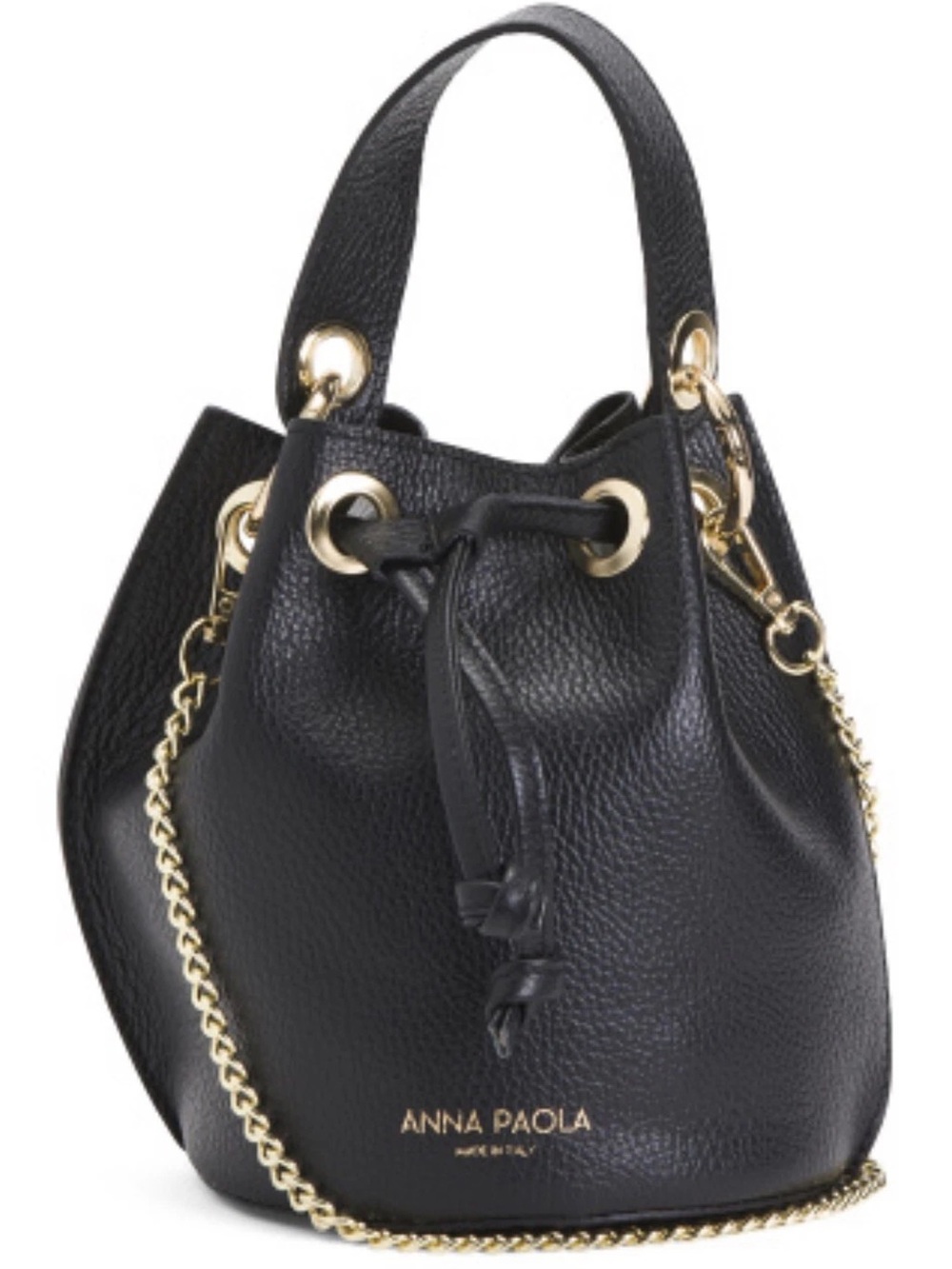 Anna Paola Black Leather Bucket Bag with Gold-tine chain and hardware - Picture 14 of 14